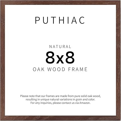 puthiac 8x8 Walnut Oak Wood Picture Frame - 8x8 Photo Frame, 8x8 Picture Frame Wood, Natural Solid Wooden Picture Frames for Wall Art Photo and Prints (1 Pack, Walnut)