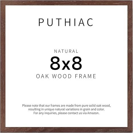 puthiac 8x8 Walnut Oak Wood Picture Frame - 8x8 Photo Frame, 8x8 Picture Frame Wood, Natural Solid Wooden Picture Frames for Wall Art Photo and Prints (1 Pack, Walnut)