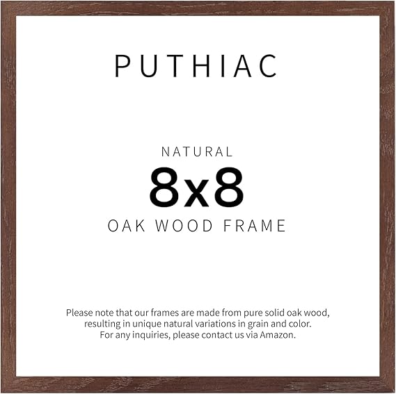 puthiac 8x8 Walnut Oak Wood Picture Frame - 8x8 Photo Frame, 8x8 Picture Frame Wood, Natural Solid Wooden Picture Frames for Wall Art Photo and Prints (1 Pack, Walnut)