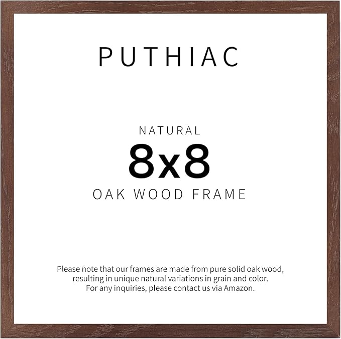 puthiac 8x8 Walnut Oak Wood Picture Frame - 8x8 Photo Frame, 8x8 Picture Frame Wood, Natural Solid Wooden Picture Frames for Wall Art Photo and Prints (1 Pack, Walnut)