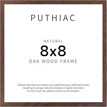 puthiac 8x8 Walnut Oak Wood Picture Frame - 8x8 Photo Frame, 8x8 Picture Frame Wood, Natural Solid Wooden Picture Frames for Wall Art Photo and Prints (1 Pack, Walnut)