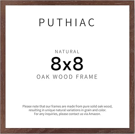 puthiac 8x8 Walnut Oak Wood Picture Frame - 8x8 Photo Frame, 8x8 Picture Frame Wood, Natural Solid Wooden Picture Frames for Wall Art Photo and Prints (1 Pack, Walnut)