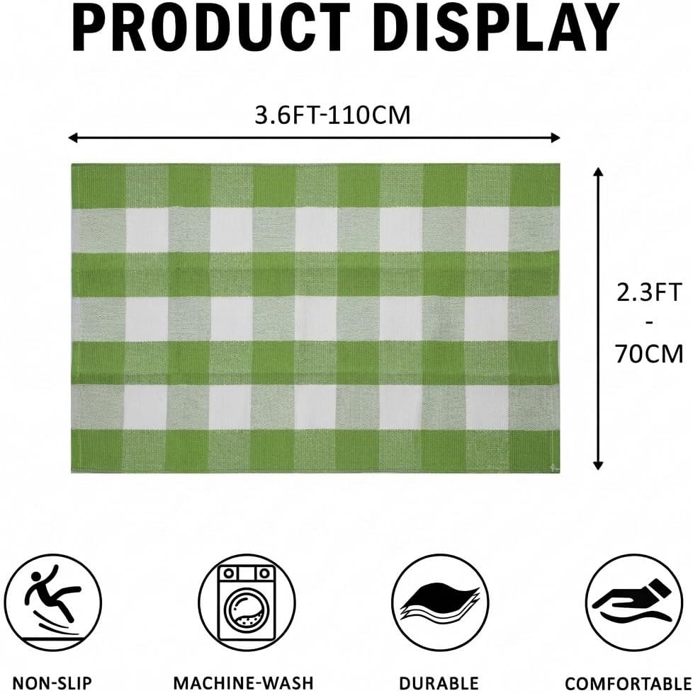 SEEKSEE Buffalo Plaid Outdoor Rug 27.5x43 Grass Green and White Front Door Mat, Layering Rug for Porch, Spring Doormat, Front Porch Rug for Outdoor Entrance Entryway Patio Porch Decor