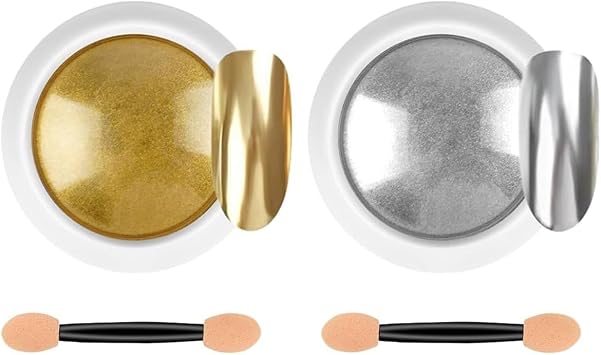 Chrome Nail Powder Set - Gold Silver Mirror Effect Pigment for Art Design and Decoration