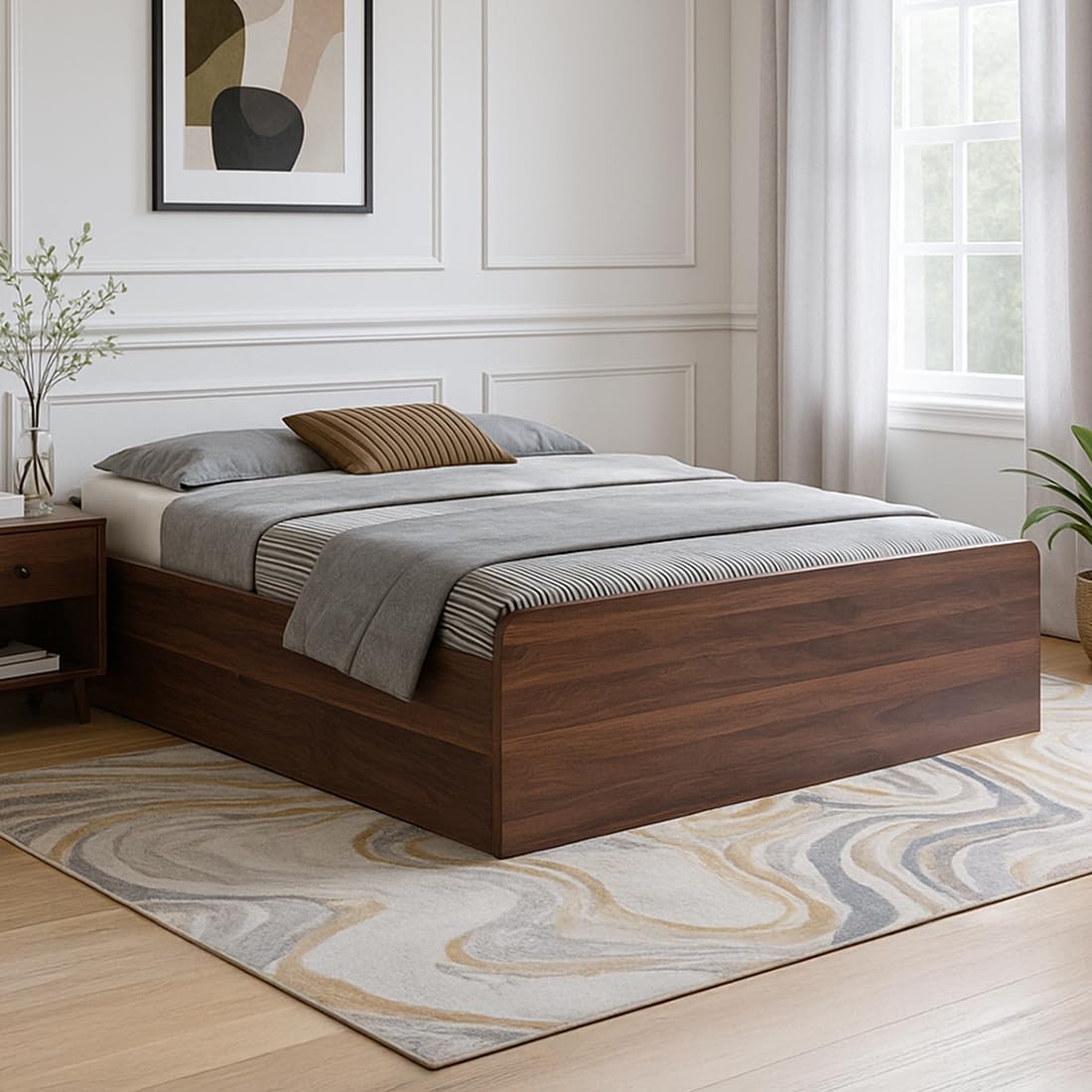 Double Bed Without Storage Engineered Wood, 4 Year Warranty | Columbian Walnut-image-39