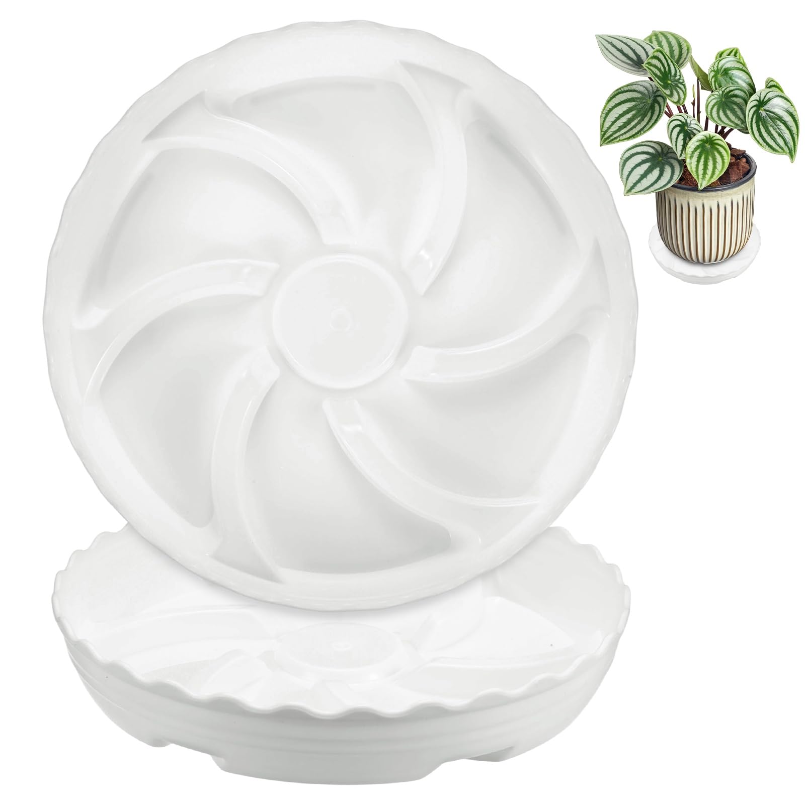 M METERXITY 2-Pack Plant Saucer, 6.3 Inch/16 cm Plastic Plant Trays Thicker for Pots/Indoor/Outdoor/Water Drainage and Protection, Flowerpot Drip Tray [White]