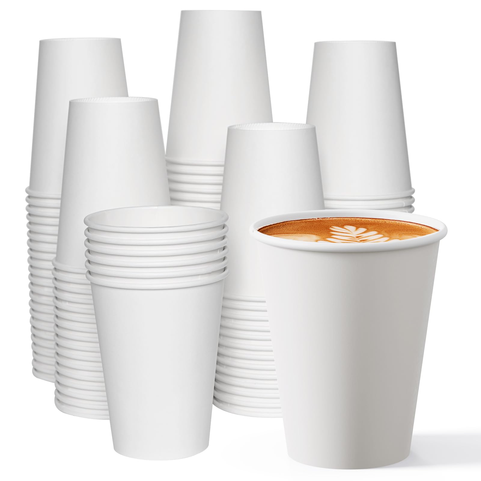 JOLLY CHEF 12 oz Paper Coffee Cups 100 Pack, Disposable Coffee Cups, White Hot Paper Cup for Party, Office, Home, Travel
