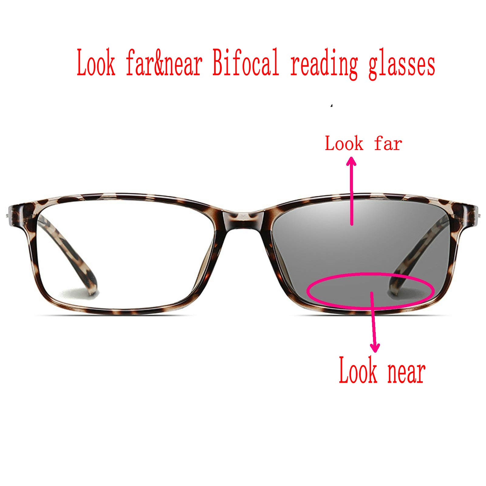 mincl/Womens Square Leopard Black Transition Photochromic Bifocal Reading Glasses Sun Readers UV400 (2pack&black&leopard, 2.75)