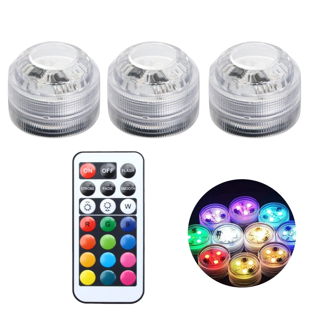 FANGWSSIBEI 3Pcs Mini Submersible LED Light with Remote Control, Colourful Waterproof Underwater Lights, ABS Shell
