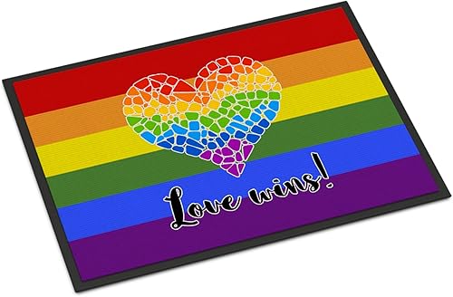 Caroline's Treasures CK8017JMAT - Felpudo de 24 x 36 pulgadas, diseño de orgullo gay, diseño de corazón y mosaico, para entrada, antideslizante,