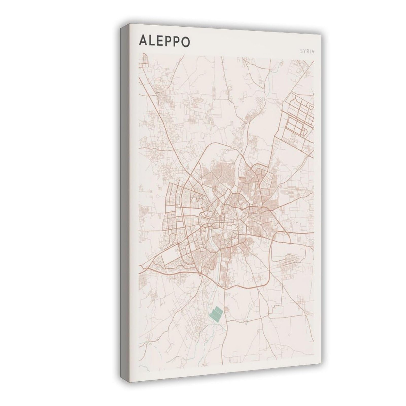 HEYANM Aleppo Map Poster Aleppo Print Poster Wall Art Syria Travel Gift Scandi Print Canvas Poster Bedroom Office Room Decor Gift Frame 12x18inch