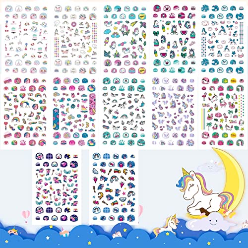 Viwieu Small Unicorn Nail Stickers And Decals For Kids Little Girls 12 Sheets Birthday Party Favors, 600+ Cute Toddler Tiny Fingernail Wraps, Easter Basket Filler, Christmas Holiday Gift #TOP7