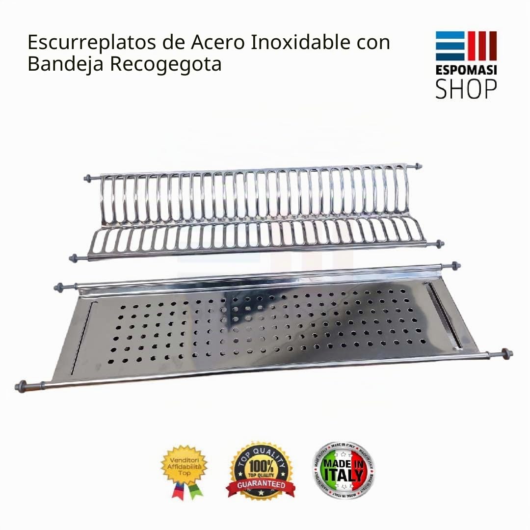 Escurreplatos de acero inoxidable para empotrar con bandeja recogegotas en varios tamaños 86 76 66 56 cm Made in Italy (76 cm)
