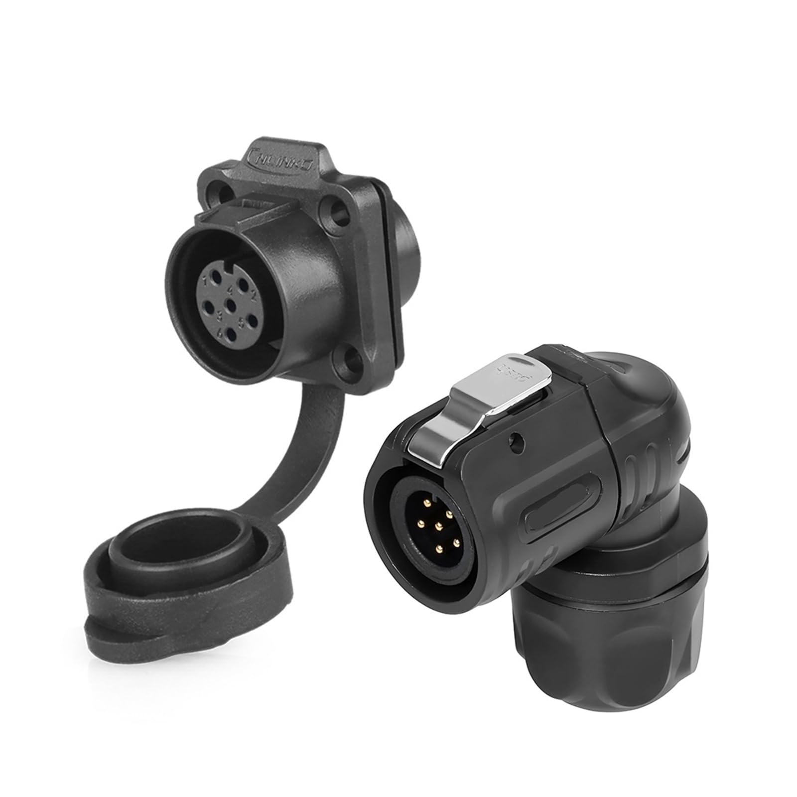 Conector de 6 pines con soldadura tipo L para evitar la tensión en cables eléctricos