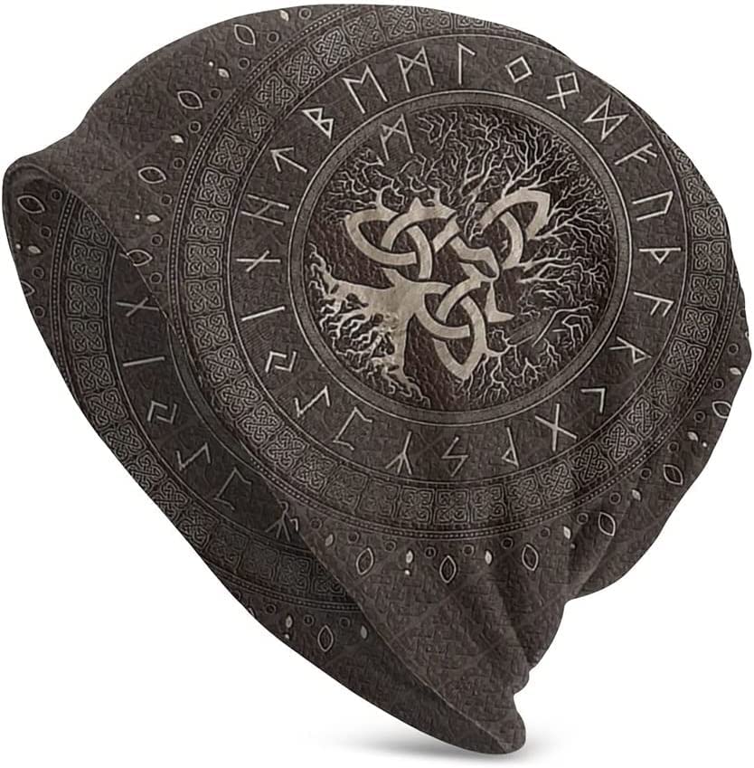 Viking Beanie Hat Cap Norse Elastic Thin Bonnet Hat Odin's Raven Totem 3D Print Warm Slouchy Hats Couples Beanies (Color : A, Size : 23-25in/58-64cm