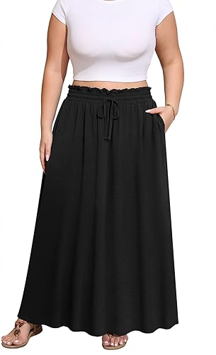 Xpenyo Womens Plus Size Maxi Skirts Summer Elastic High Waisted