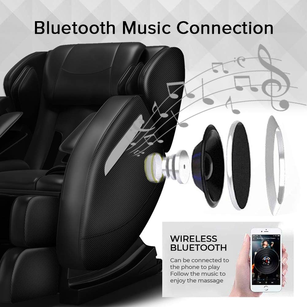 FAVOLCANO 2022 Zero Gravity Full Body Massage Chair Recliner Built-in Bluetooth Neck Shoulder Back Waist Foot Roller Lower-Back Heating (Black)