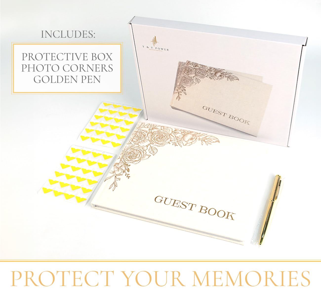 Y & Y Power Wedding Guest Book, Linen Cover, Guest Book Wedding Reception, Bring a Pen and Photo Stickers, Guest Book, Total 100 Pages, 50 White for Photos and 50 with Lines to Write.