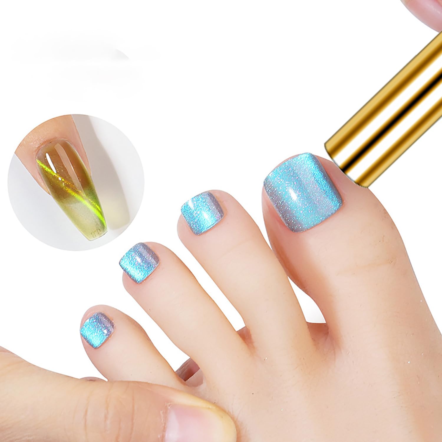 KAAGEE Cat Eye Nail Magnet Tool, Super Long Double-head Magnetic Pen Cat Eye Magnet Wand for Nails Magnetic Cat Eye Gel Polish Nail Art for for DIY Nails Design Salon, Studio or Home (Gold)