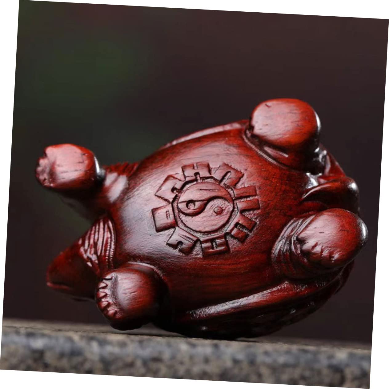Ubervia® Wood Carving Turtle Ornament Ocean Coastal Decoration Hand Carved Tortoise Wealth Turtle Turtle Statue Yard Statues Desk Topper Money Turtle Wooden Collection 2