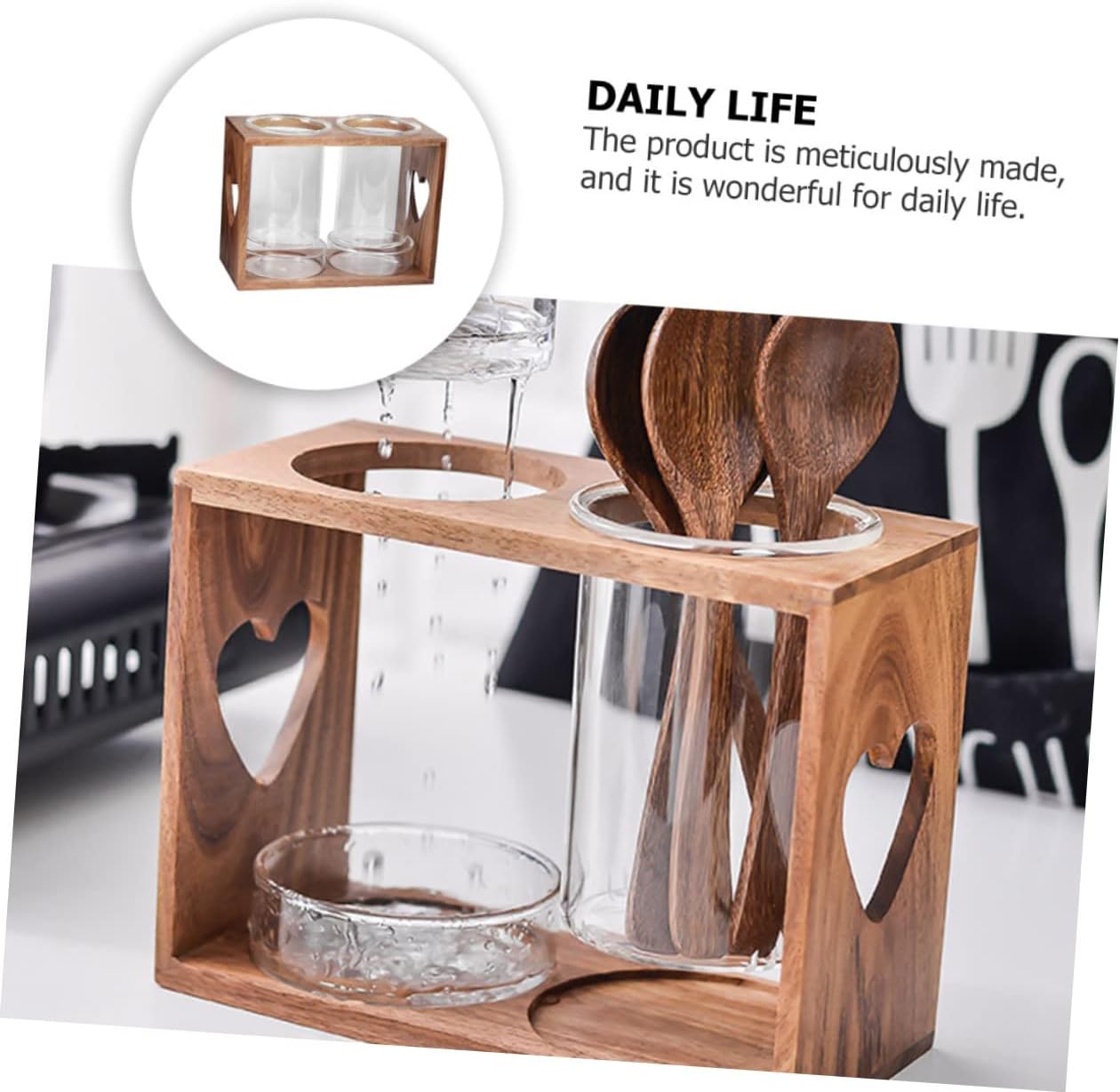 1Set Glass Drain Chopstick Holder with Rack Home Storage Rack for Cutlery Organization Includes Glass Containers Water Collecting Dishes Decorative