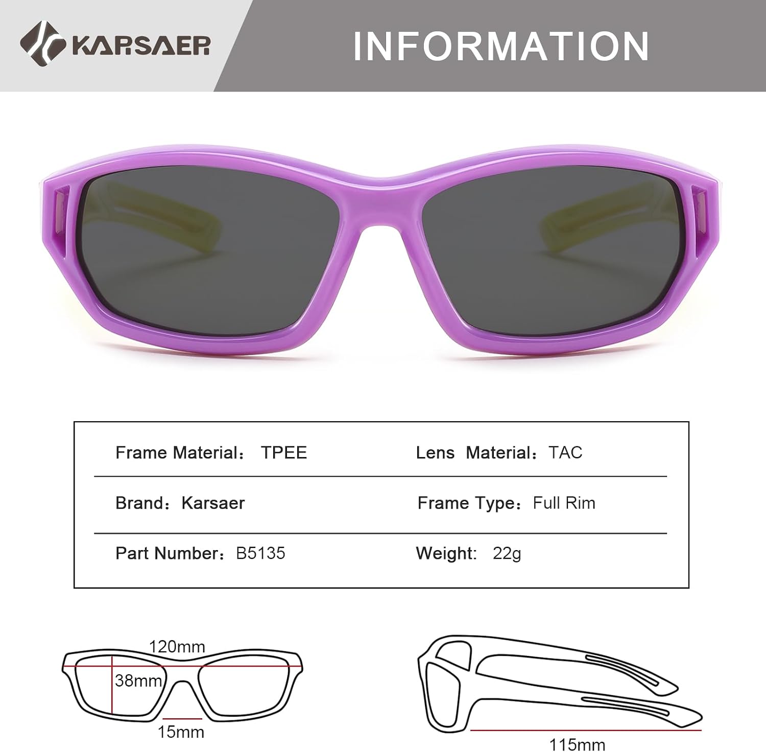 Karsaer Vision Polarized Kids Sunglasses UV400 Protection Flexible TPEE Rubber Frame Baseball Shades for Boys Girls Ages 3-12