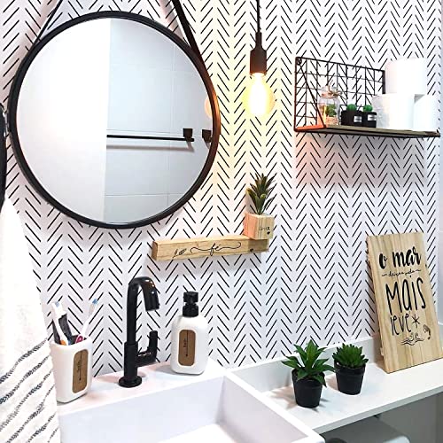 Orainege Black And White Peel And Stick Wallpaper Herringbone Contact Paper For Bathroom 17.7 In X 118.1 In Black Chevron Removable Wall Paper Peel And Stick Modern Geometric Self Adhesive Wallpaper thumb #2