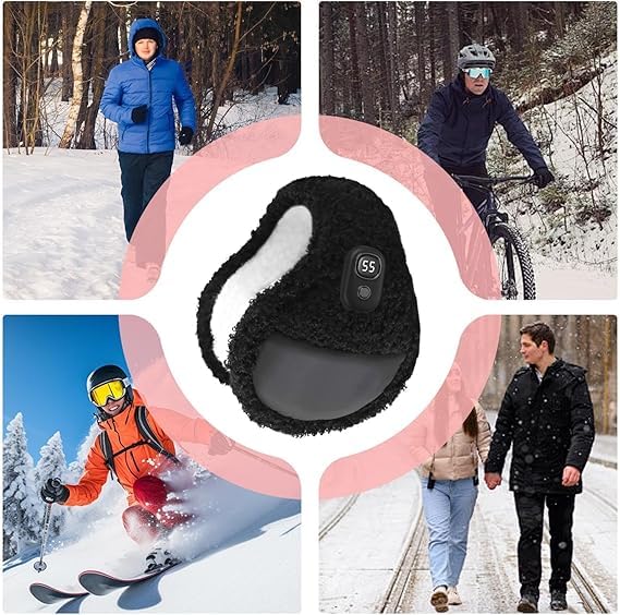 Orejeras cálidas, calentadores de oídos, protección térmica plegable, 3 modos de temperatura, forro polar, orejeras térmicas, apagado automático, para deportes al aire libre, actividades de invierno