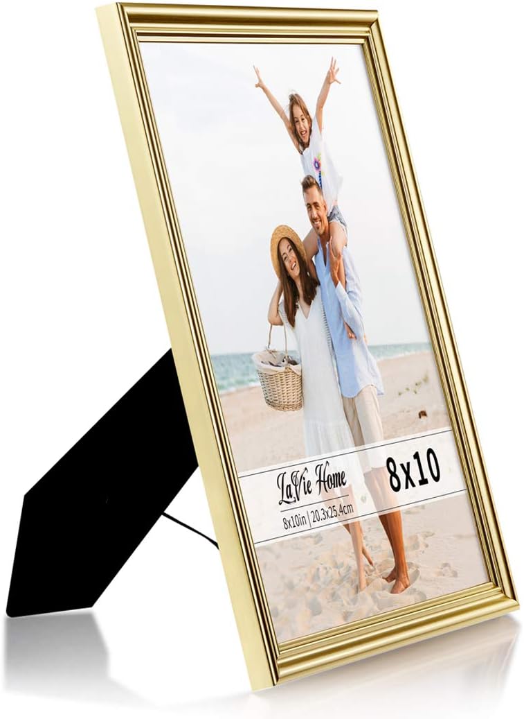 LaVie Home 8x10 Picture Frames(6 Pack, Gold) Wall or Tabletop Display, Graceful Beveled Detail Design Photo frames with High Definition Glass, Perfect for Home Decor, Set of 6 Basic Collection