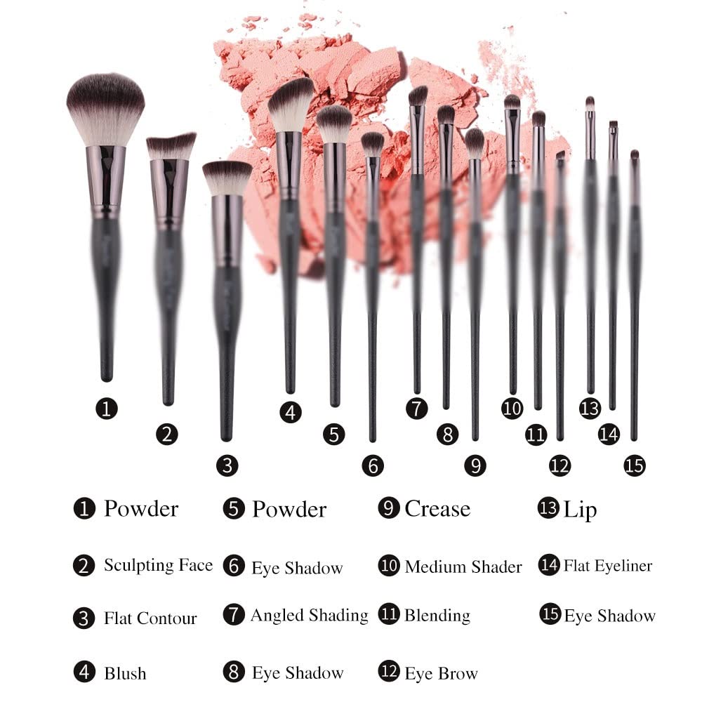 Ensemble de pinceaux de Maquillage Noir Poudre de Mascara à Sourcils Pinceau de Fond de Teint synthétique Pinceau de Maquillage Maquillage