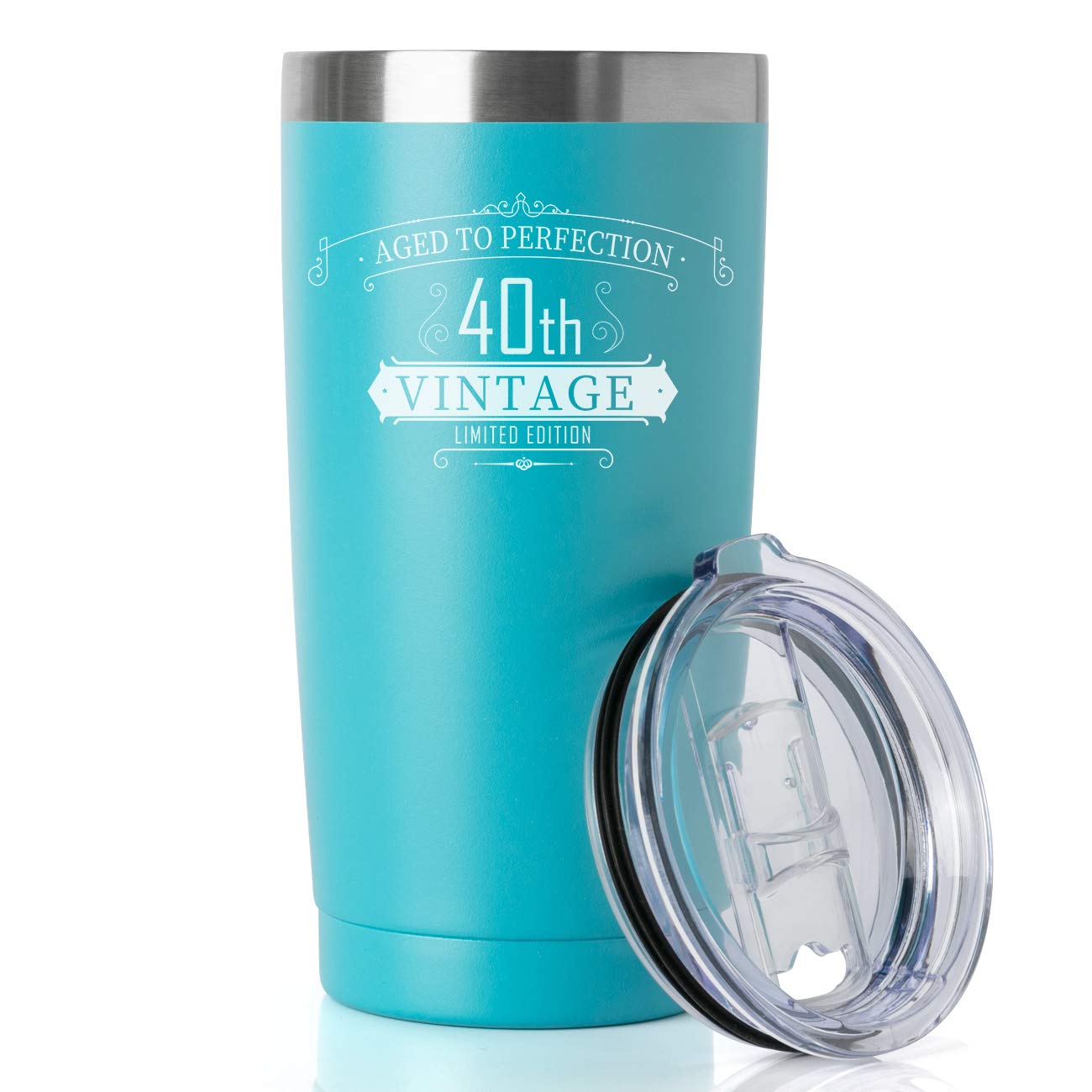 MASVIS 20oz Tumbler Double Wall Vacuum Insulated Coffee Mug Stainless Steel Coffee Cup with Lid, Travel Mug (40th turquoise, 1)