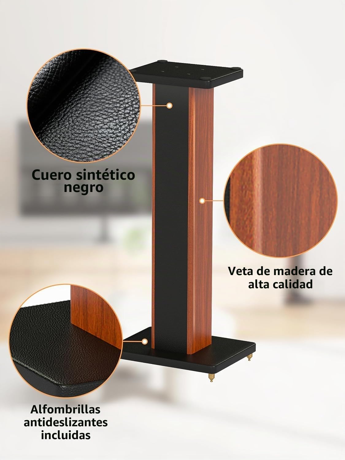 Soporte universal de madera para altavoces con capacidad de carga de 10 kg, par de soportes para cajas (altura 90 cm), con abrazaderas ajustables para cables y bridas, relleno de arena, negro