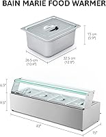 Vista 6 de WILPREP Calentador de alimentos comercial de 4 bandejas, mesa de vapor de 40 cuartos de galón, bandeja de calentamiento eléctrico de 1200 W