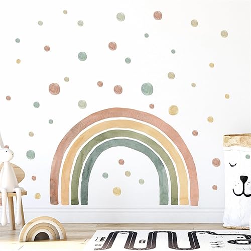 Miniatura 5 de Calcomanías de pared de arcoíris coloridas de 59 x 45 pulgadas, calcomanías de pared de lunares arcoíris grandes, vinilo extraíble para niños,