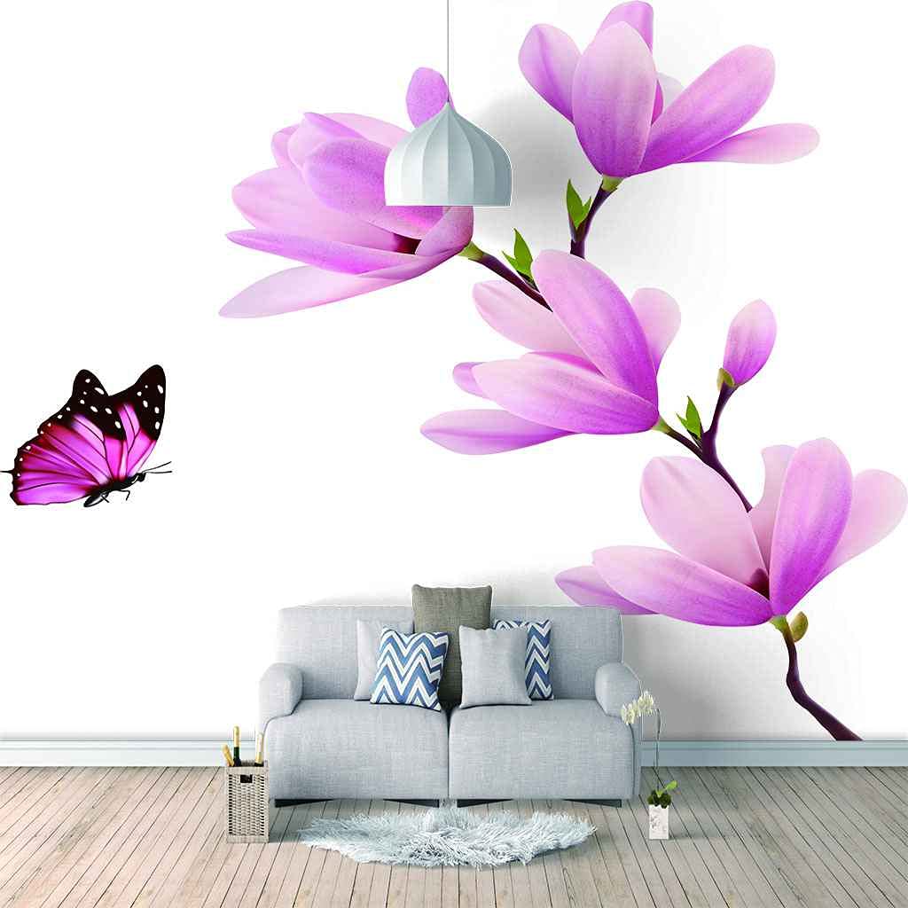 Toile Geant Poster Fleurs Papillon Effet 3D Papier Peint Panoramique