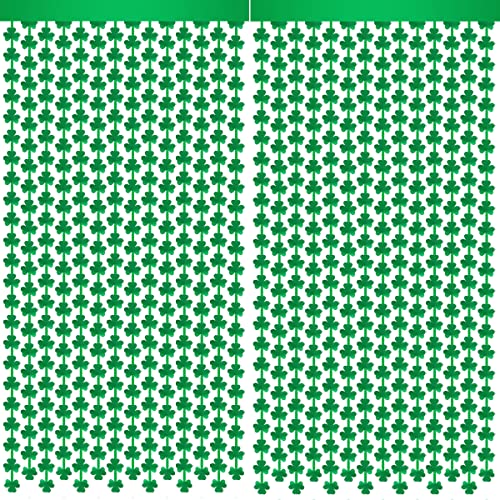 2 Pack 3.2ft x 6.6ft St Patrick's Day Metallic Foil Fringe Curtain, Shamrock Clover Shape Tinsel Curtains Streamers Photo Props Backdrop for Saint Patrick's Day Irish Party Decorations