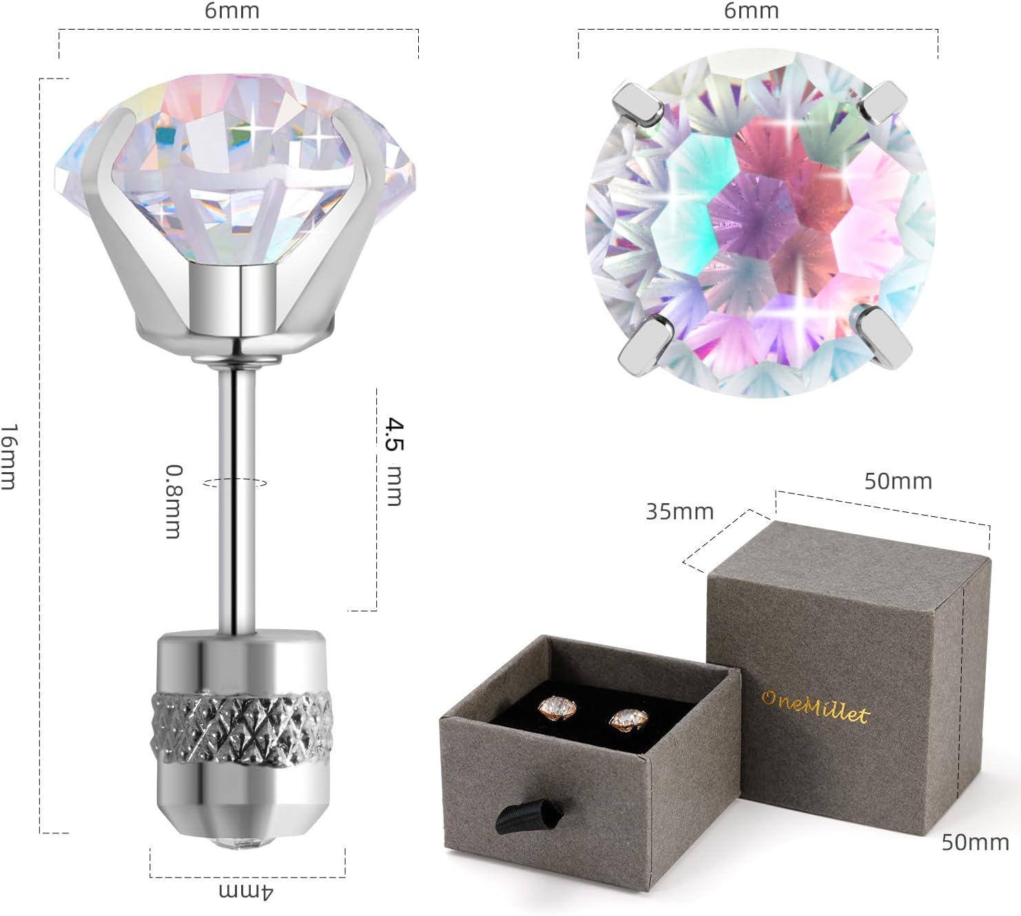 Women Fireworks Cut CZ Titanium Stud Earrings Hypoallergenic Nickel Free for Sensitive Ears Simple Elegant Design Everyday Jewelry Gift Box Titanium Cubic Zirconia - Image 2