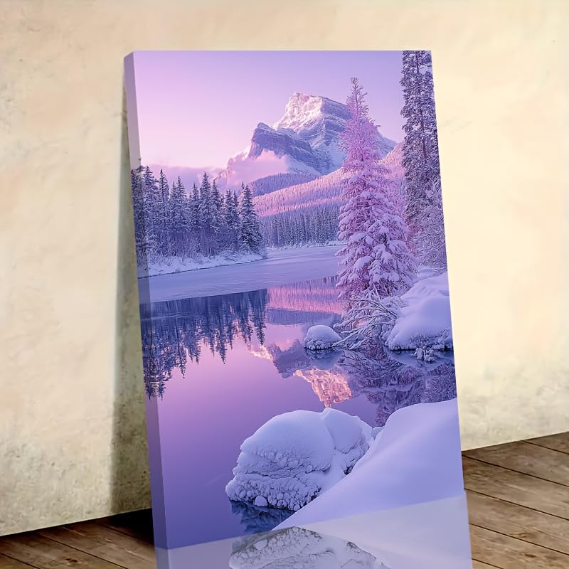 Affiche montagne enneigée et lac déco salle à manger 50x75cm