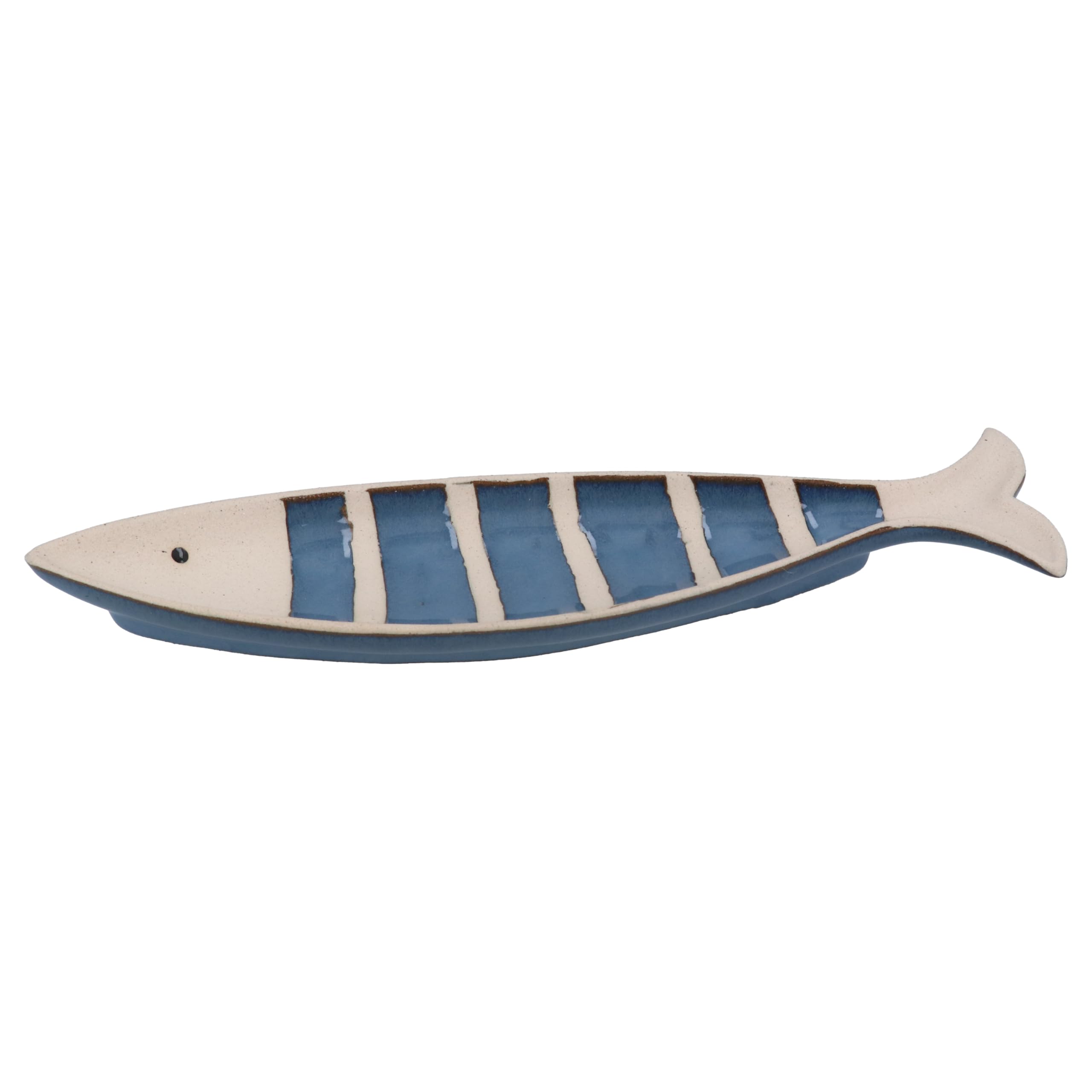 Gisela Graham Blue Nautical Fish Trinket Dish, Striped, Stoneware, 25Cm