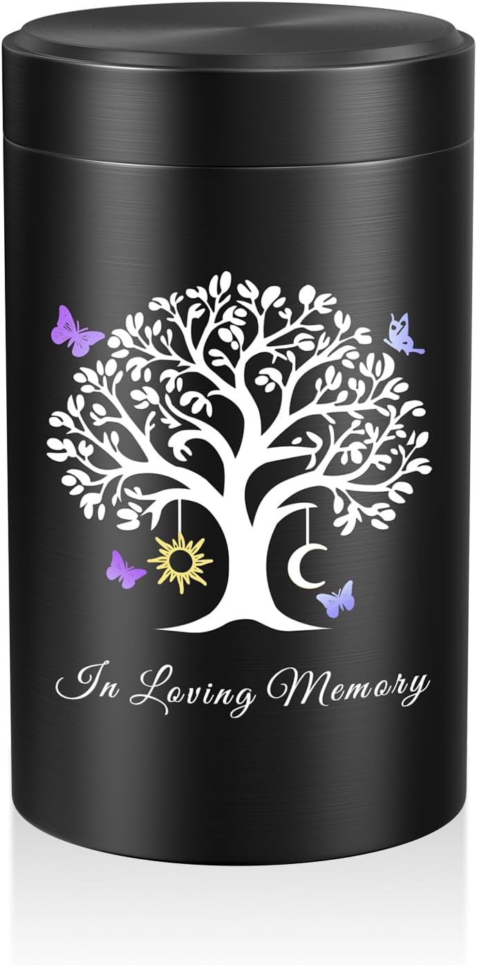 SOITIS Mini Urn for Human Ashes 3.54 Inch Small Urns for Human Ashes Keepsake Memorial Urn for Human Ashes Aluminum Keepsake Cremation Ashes Keepsake-Tree of Life with The Moon and Sun