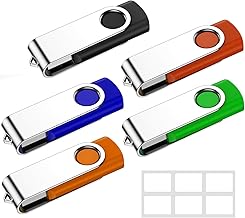 32GB USB Flash Drive 5 Pieces Pen Drive 32GB WISEORANGE Swivel USB2.0 USB Memory Drive for PC, Laptop, TV with LED Light (5 Colours)
