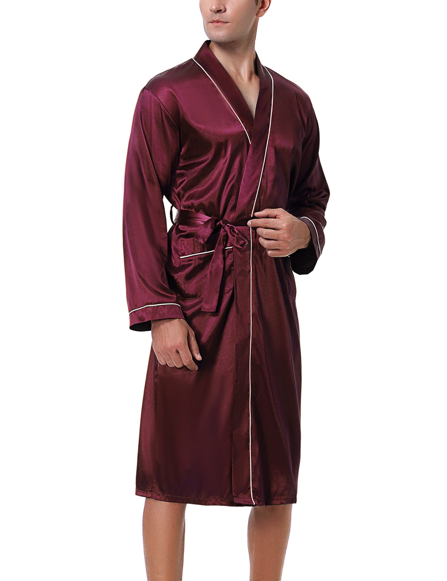 Bresdk Ochtendjas voor heren, satijnen kimono, lange lichte badjas voor mannen, 3XL