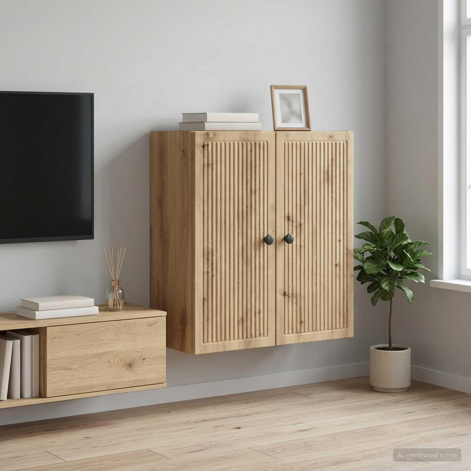 Inżynieryjna drewniana szafka ścienna 59 x 31 x 60 cm, wykończenie Dub