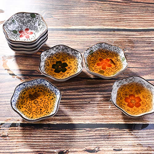 Japanese Style Soy Sauce Dishes Set Of 8, Ceramic 4-Inch Plum Flower Dishe Serving For Dumpling, Side Dish, Sushi (8) #TOP1