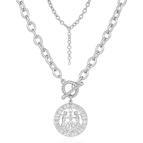 Zodiac Paperclip Toggle Necklace 12 Constellation Paperclip Chain Necklace Horoscop...