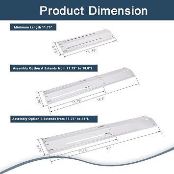 Universal replacement heavy duty adjustable heat plate shield,Burner cover,Flavorizer bar,heat Tent,Flamer tamer for gas grill models,Extends from 11.75up to 21L (304 Stainless Steel, 3 Pack)