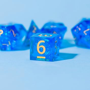 Resin DND Dice Set, Blue-Wizard 7 Pieces Handmade Sharp Edge Polyhedral Dice, Designed for Dungeons & Dragons, MTG, Role Playing Game, Dice Gift for D&D RPG DM and Players