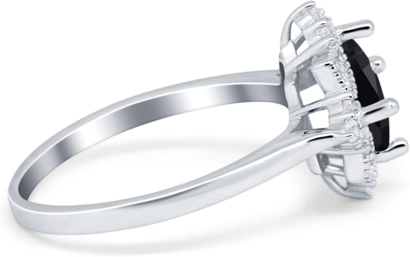 Blue Apple Co. Art Deco Vintage Princess Cut Wedding Engagement Ring Round Simulated Cubic Zirconia 925 Sterling Silver