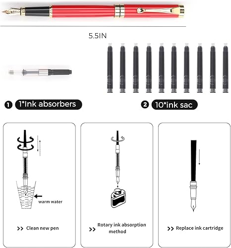 Vista 11 de Tiankool Pluma estilográfica de lujo, punta fina, exquisito juego de regalo para hombres y mujeres, incluye 10 cartuchos de tinta y convertidor