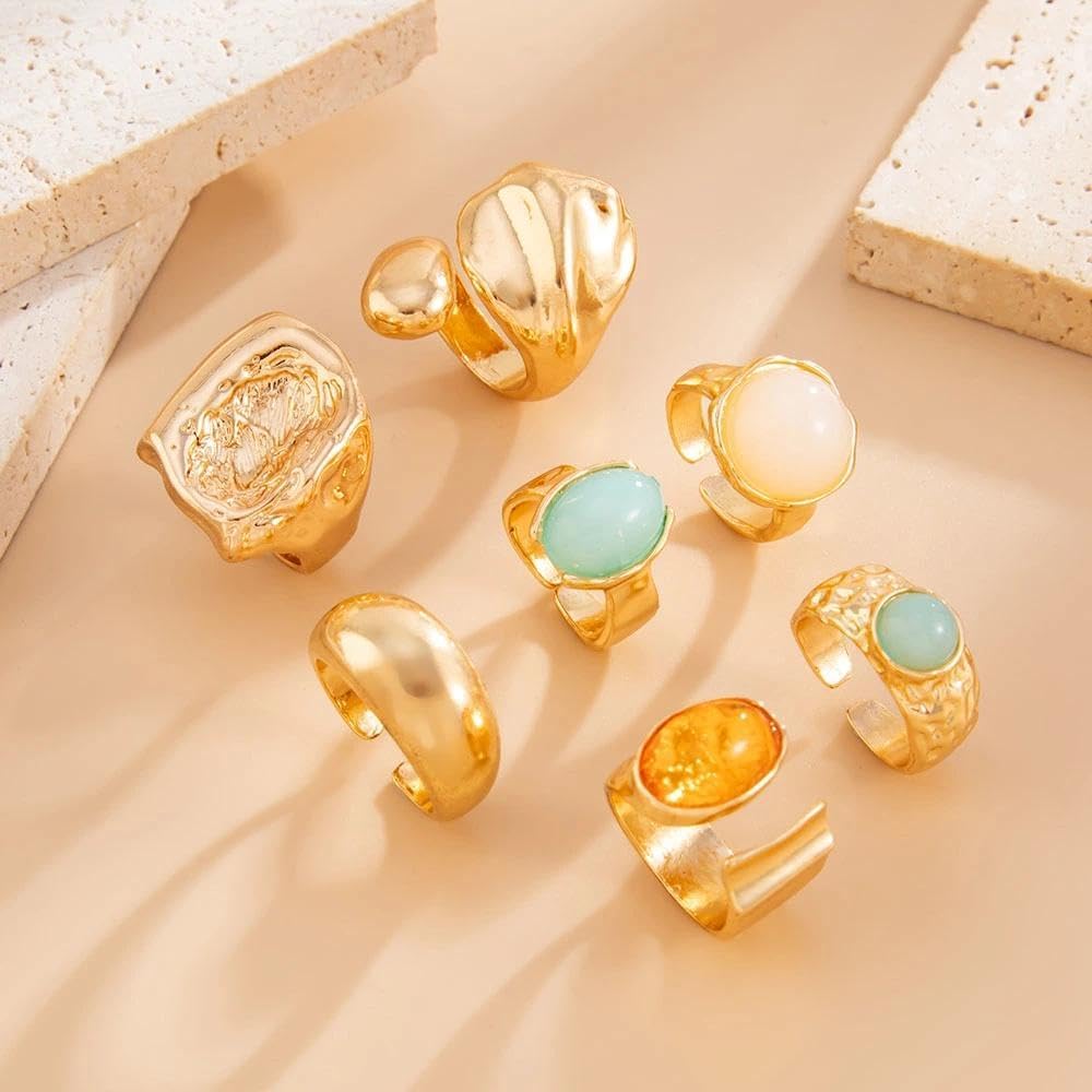 Chunky Gold Square Knuckle Finger Ring Set for Women,Vintage Colored Rhinestone Statement Finger Rings,Personalized Trendy Jewelry Accessories Gifts - Image 6